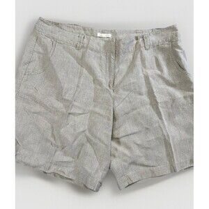 Eileen Fisher Linen Shorts Sz L Neutral Taupe Relaxed Fit Button Roll Cuff